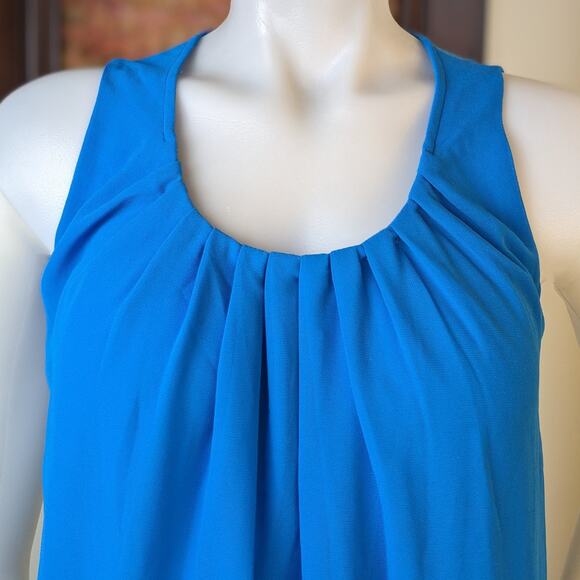 Kenneth Cole Reaction Tank Top Blouse Small Blue Dressy  Pleated Sheer Overlay - Picture 4 of 7